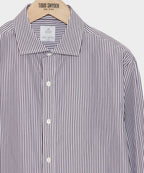Spread Collar Poplin Dress Shirt in Brown Banker Stripe