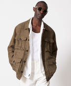 Linen Field Jacket in Olive Windowpane