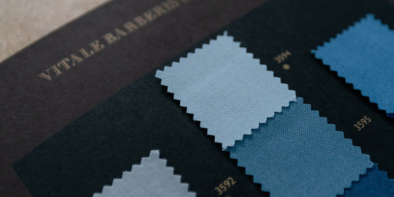 A close up of fabric swatches shows the high quality of the weave.