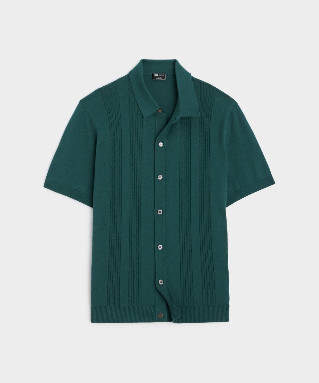 Silk-Cotton Ribbed Full-Placket Sweater Polo